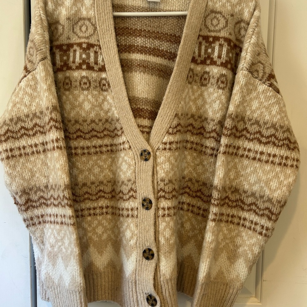 Cupcakes & Cashmere Women Knitted Buttoned Cardigan Fair Isle Grandpa sweater XL